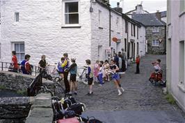 Brett Jamieson armed with his water bottle outside the cafe in Dent village
