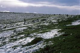 Visitors enjoying the snow at Haytor