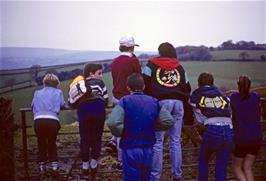 Admiring the view from the top road near Hembury Woods.  Toby, Alan, Shane, Martin, Andrew & Catherine, with Dayle behind.