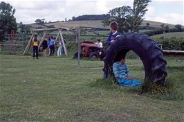 Tao shelters in the tractor tyre at Broadhempston play park [New scan, July 2019]