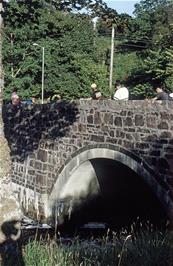 The group on the bridge over the Culag River, bringing us into Lochinver [New scan, July 2019]