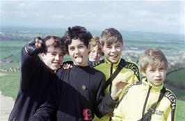 Glastonbury Tor L to R: Sam Canon, Bruno Taylor, Tom Widger, Nicholas Lowne, Anthony Lowne [Remastered scan, June 2019]
