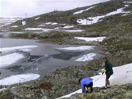 Olly and Tao attempt to skim stones on the semi-frozen lake just beyond Fagernut