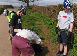 Brake adjustments by engineer Olly at Bramble Oak Cross near Denbury