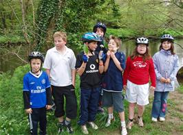 The group near Staverton Island: Jack, Scott, Harry, Lydia, Jordan, Megan and Sophie