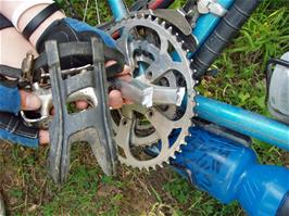 Michael's broken crank, on the climb from Bickington