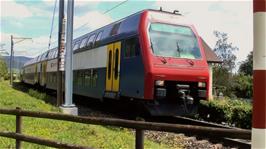 A Swiss double-decker train at Kempfhof, 13.1 miles into the ride on Route 5