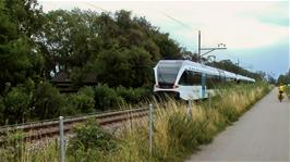 A train passes us on Cycle Route 2 at Wiedehorn, 37.2 miles into the ride