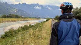 The cycle route follows the River Rhine south from Buchs