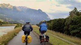 Cycling along the cycle route towards Vaduz