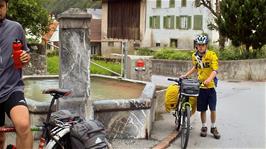 Water bottle refills at Fläsch, 11.8 miles into the ride