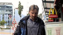 Tao outside McDonalds, Alexander Street, Chur after lunch, 30.5 miles into the ride