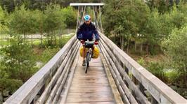 Tao on the Suspension Bridge over the River Hinterrhein between Thusis and Sils