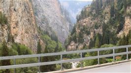 The roads heads up into the Viamala Gorge from Thusis, 48.7 miles into the ride