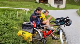 Lunch on the outskirts of Splügen, 12.2 miles into the ride