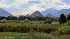 The two castles of Sion, Valère and Tourbillon, seen on the approach to Sion, 47.3 miles into the ride