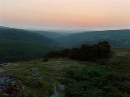 The sun sets beyond Two Bridges as the Dart Valley becomes shrouded in darkness - new photo for 2025