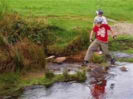Ryan and Glen have fun on the banks of the East Dart River at Postbridge - new photo for 2025