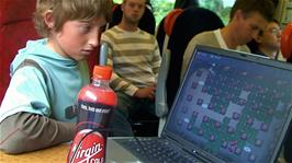Group 1 on Train 1 playing Atomic Bomberman soon after leaving Bristol