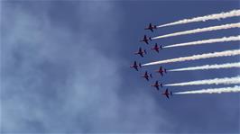 The Red Arrows fly overhead during our brief stop in Bowness-on-Windermere as part of the Windermere Air Show