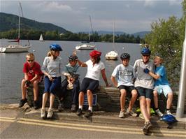 A group photo by the ferry at Bowness Quay on Lake Windermere