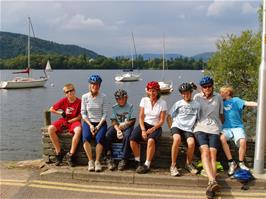 A group photo by the ferry at Bowness Quay on Lake Windermere