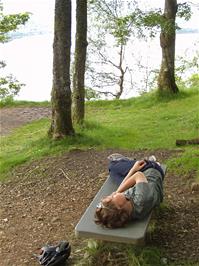 Henry takes a rest after the stiff climb to the Surprise Viewpoint overlooking Derwent Water