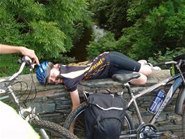 Olly celebrates reaching tarmac