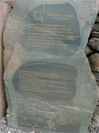 An engraved slab of slate outside Honister Slate Mine