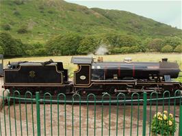 The miniature steam engine at Dalegarth station, being rotated by hand on the turntable