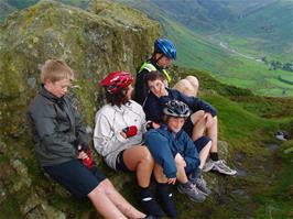 Sheltering from the wind at the top of Side Pike