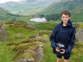 Freddie Tyler at the top of Side Pike, with Blae Tarn behind