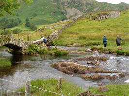 The youngsters have fun on the island by Slater's Bridge in Little Langdale