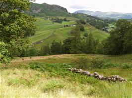 View back to Little Langdale from the very steep footpath from Slater's Bridge to High Tilberthwaite