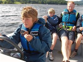 Chocolate biscuits all round on our hire motor boat on Lake Windermere