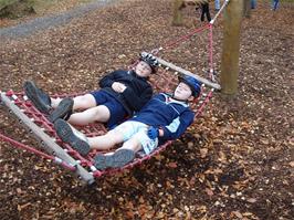 Ashley & Olly relax in one of the play areas near the Play Trail