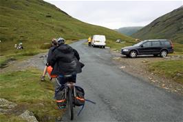 View onwards (west) towards Hardknott Pass, from the top of Wrynose Pass (280m climb, or 2.5x Dartmeet hill)