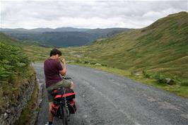 The fun descent eastwards from the top of Honister Pass, towards Borrowdale