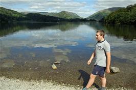 Dillan on the beach at the southern end of Grasmere