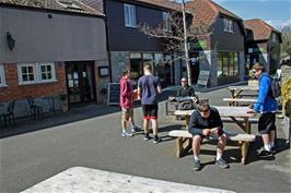 Enjoying cakes outside the café at the Willows and Wetlands Centre