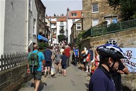 The bustling shopping street near the beach at Robin Hood's Bay