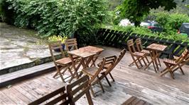 The patio area at Skjolden hostel where we just about managed to watch Game of Thrones last night