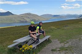 Jude and Dillan at the Little Loch Broom viewpoint near Badcaul