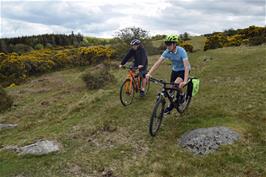Dillan and Jude descend the bridleway from Lud Gate to Chalk Ford